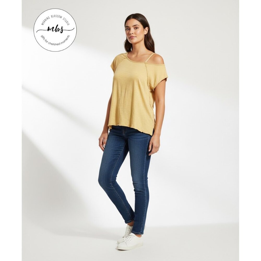 We The Free Mustard Cold-Shoulder Short Sleeve Tee